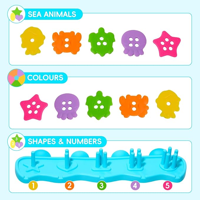Baby Bath Toys for Kids Ages 1-3, Mold Free Bath Toys for Toddler 2-4 Educational Color Shape Sorter & Stacking with 20 Floating Pieces, Toddler Bathtub Toys with Mesh Bag for Girls Boys Gifts