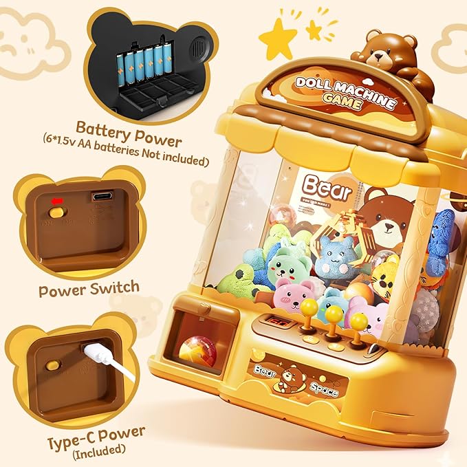 Large Claw Machine for Kids, Musical Electronic Arcade Game Console with Adjustable Sound, Christmas and Birthday Gift for Kids, Includes 30 Toys & 24 Game Coins & 20 Surprise Eggs