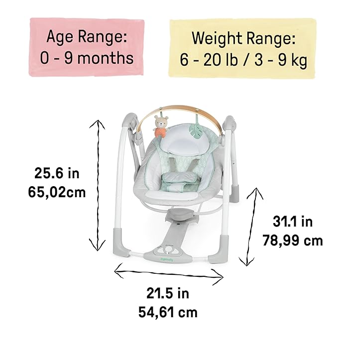 Ingenuity Cozy Spot Swing n Go Portable Swing - Removable and Rotatable Wood Toy Bar, 6-Speed, for Ages 0-9 Months, Up to 20 Pounds