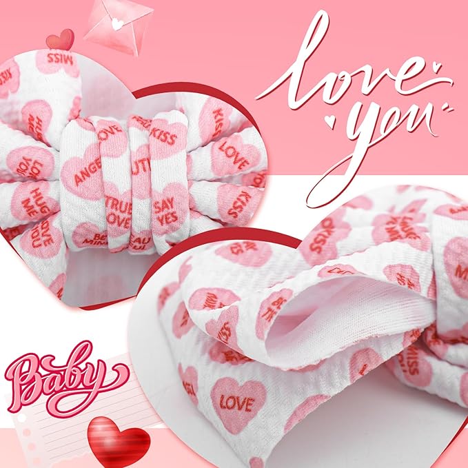 YanJie 7'' Valentines Hair Bow for Baby Girls Love Heart Double Layered Headbands Valentine Hair Accessories for Infants Pink Headband Cute Bowknot Barrettes Hearts Outfit