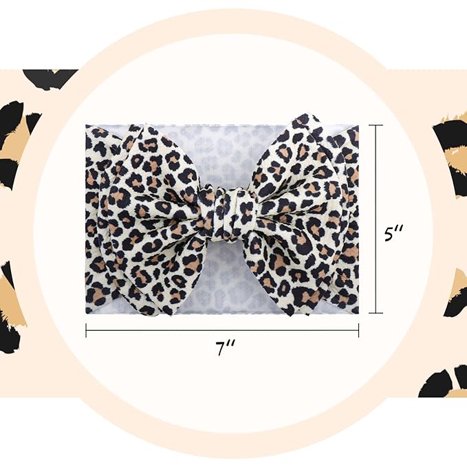 YanJie Bows for Baby Girl Leopard Print Headbands for Girls 7’’ Brown Bow Toddler Hair Accessories Newborn Infant Baby Headband