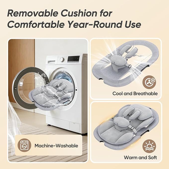Baby Swings for Infants, Smelluck Electric Baby Swing with Upgraded 3 Adjustable Backrest, 12 Preset Melodies, 5 Speeds, Remote Control and Bluetooth, Portable Infant Swing for Indoor and Outdoor