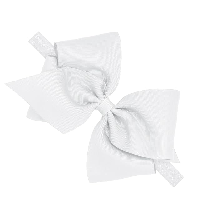 Wee Ones Girls' Classic Grosgrain Hair Bow on a Matching Baby Hair Band, For All Hair Types, Mini King Bow, 6-24 Months, White