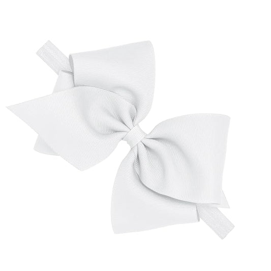 Wee Ones Girls' Classic Grosgrain Hair Bow on a Matching Baby Hair Band, For All Hair Types, Mini King Bow, 6-24 Months, White