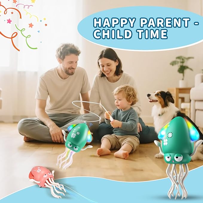 Dancing Octopus Baby Toy, 2Pcs Tummy Time Toys, Rechargeable Crawling Squid with Light/Music/Silent Mode for 3-6 6-12 12-18 36 Months Learning Walking Toddler 1st Birthday Gifts Easter Basket Stuffers
