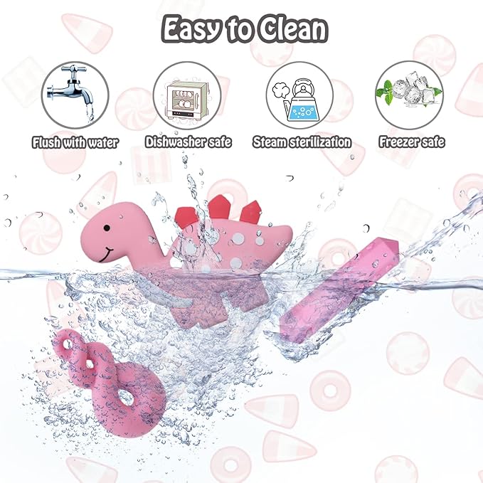Chew Necklace for Sensory Kids Girls, 6 Pack Chewy Necklace Sensory Chew Toys for Autistic Children or Adults with ADHD, SPD, Anxiety, Silicone Pink Dinosaur Stim Toy - BPA Free