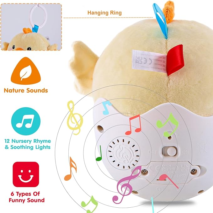 Baby Toys 0-6-12 Months, Chick Musical Plush Cute Stuffed Animal Infant Tummy Toys with Light & Sounds, Roly-Poly Sensory Toy Birthday Valentines Easter Egg Gift for Newborn Boys & Girls