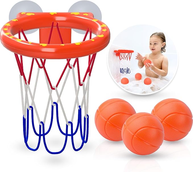 MARPPY Bath Toys - Bathtub Basketball Hoop for Kids Toddlers - Mold Free Bath Toys with Suction Cup & 3 No Hole Balls - Shower and Bathtub Toys for Toddlers - Boys Girls