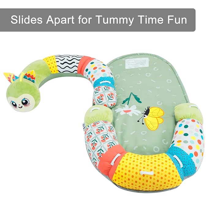 Lovvie & Joy 2-in-1 Tummy Time Mat & Seated Support Pillow,Baby Tummy Time Pillow Support for Newborns and Older Babies,with Detachable Support Pillow and Toys Caterpillar Elf