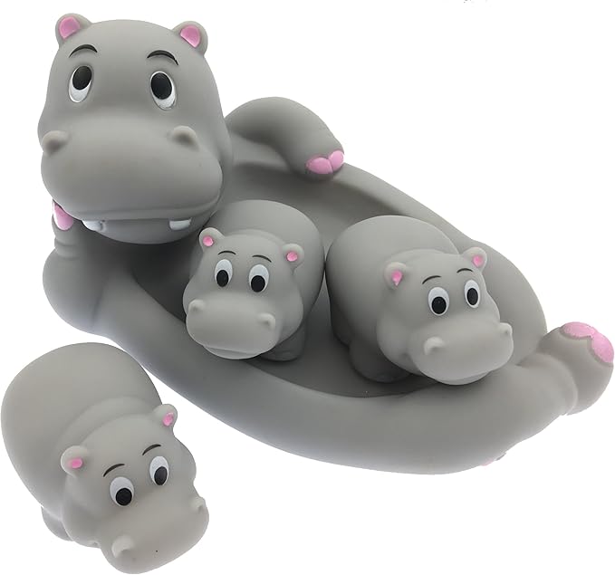 Playmaker Toys Rubber Hippo Family Set of 4 Baby Bath Toys
