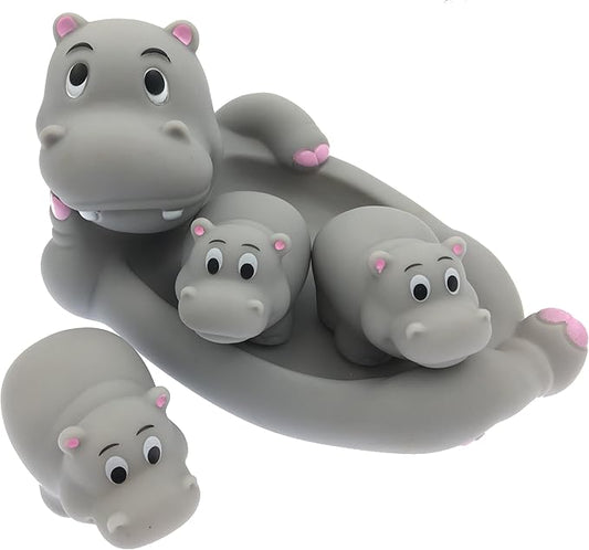 Playmaker Toys Rubber Hippo Family Set of 4 Baby Bath Toys