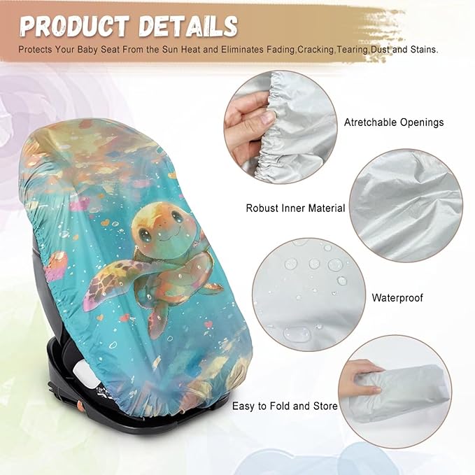 XYZCANDO Turtle Print Infant Car Seat Protector Fashion Car Seat Covers for Babies Easy to Install Baby Car Seat Sun Shade Cover Waterproof Baby Car Seat Cover for Summer Gift for Holiday