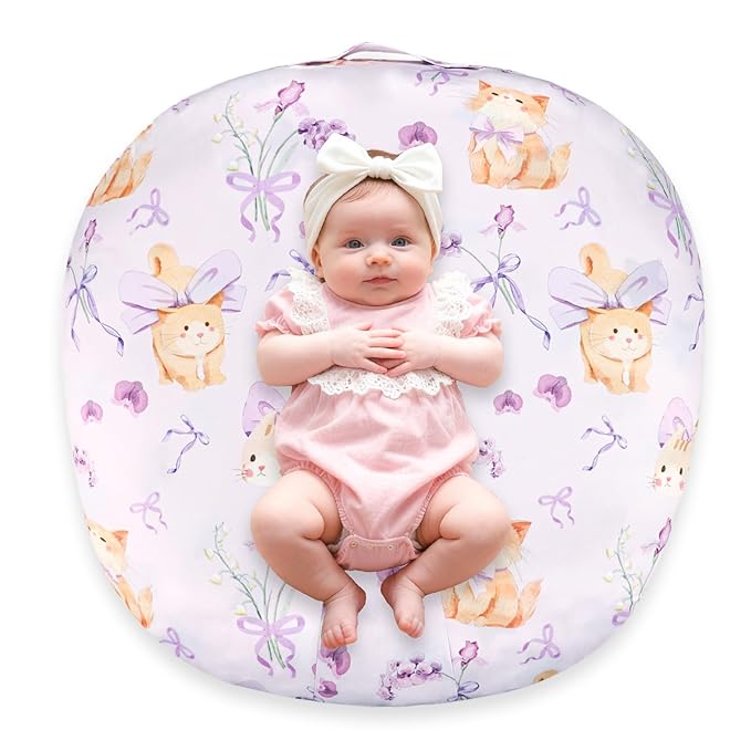 Newborn Lounger Cover Baby Girls Boys, Ultra Soft Comfortable Flower Infant Lounger Pillow Slipcover, Easy Removal and Machine Washable, 1 Cover Only (Cute Cat)