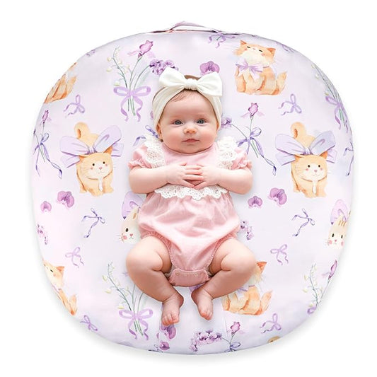 Newborn Lounger Cover Baby Girls Boys, Ultra Soft Comfortable Flower Infant Lounger Pillow Slipcover, Easy Removal and Machine Washable, 1 Cover Only (Cute Cat)