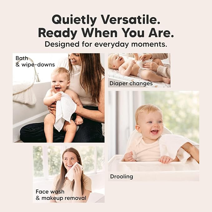 5-Pack Muslin Baby Washcloths for Newborn – 12x12" Soft Absorbent Organic Cotton Muslin Wash Cloths for Babies Girl, Boy, Infant, Toddlers, Kids Face Towel, Bath Essentials, Baby Burp Rags (Nordic)