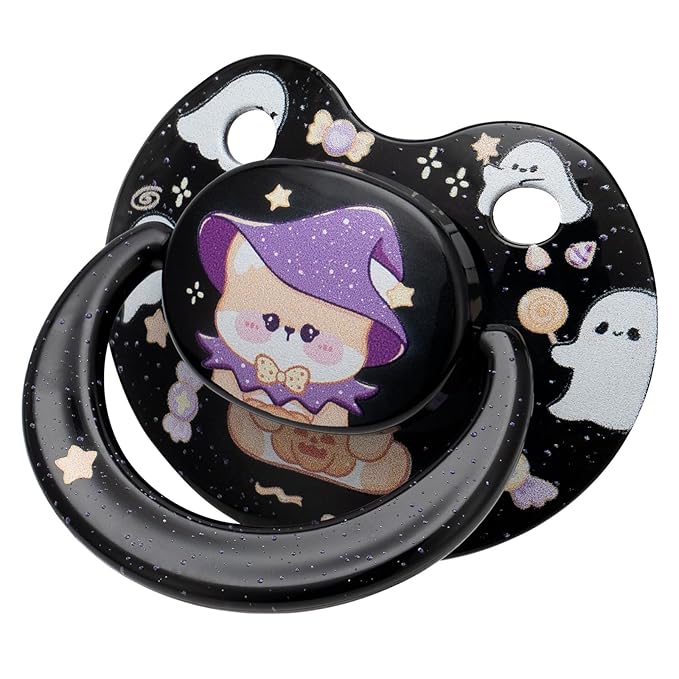 Halloween Adult Pacifier Big Size: Cute Bear Binky for Anxiety Relief - Large Shield Paci with Case Black