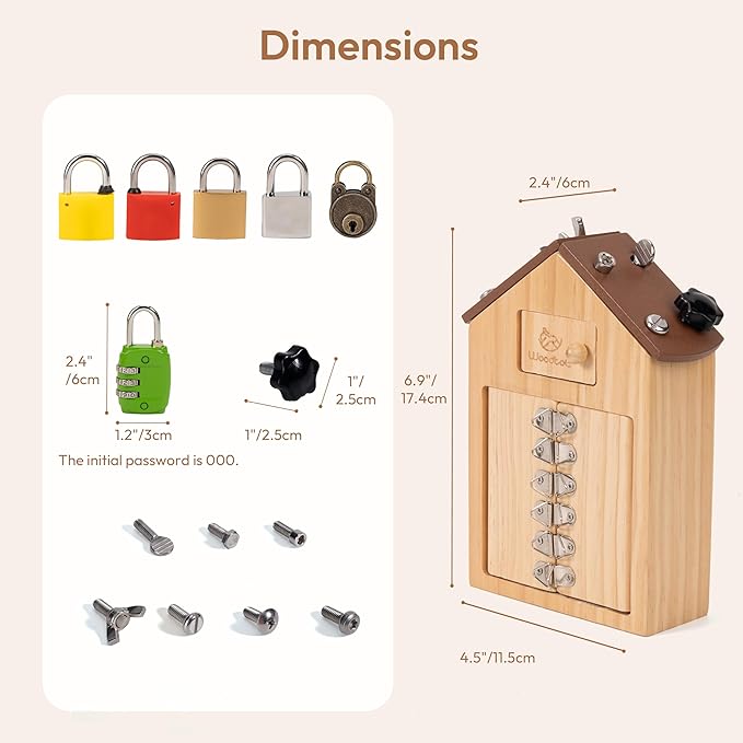 Woodtoe Montessori Screwdriver Board with Lock and Key Toy, Wooden Montessori Toys for Kids 3 4 5 Year Old, Toddler Fine Motor Skills STEM Toy, Preschool Sensory Learning Birthday Gifts for Boys Girls