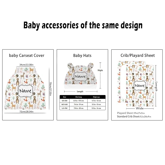 Personalized Cute Animal Baby Car Seat Covers for Girls Boys, Customized Carseat Cover with Name, Infant Carrier Cover Stroller Canopy, Nursing Cover Breastfeeding Scarf for Newborn Babies