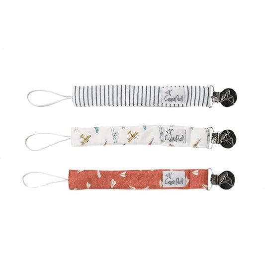 Copper Pearl Pacifier Clip 3-Pack: Premium Knit Binky Clips for Baby Girls and Boys - Stylish Stainless Steel Pacifier Holder Clip - Baby Pacifier Clips for No More Floor Drops - Ace