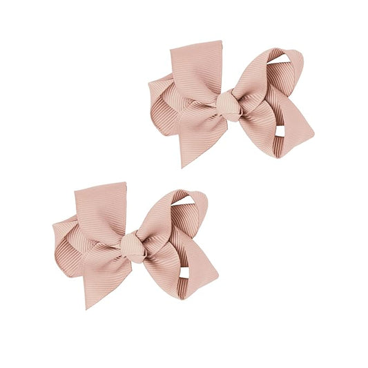 3 Inch Grosgrain Bow for Little Girls- Set of 2 (Beige)