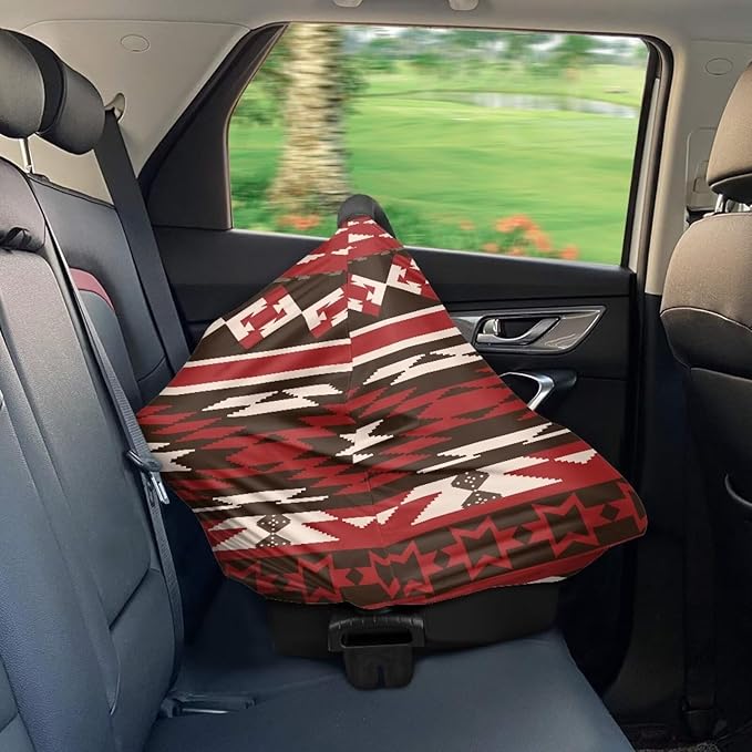 Nursing Cover Breatfeeding, Red Aztec Geometry Tribal Multi-use Baby Carseat Cover, Infant Stroller Car Seat Cover, Stretchy Carseat Canopy, Soft Breathable Stroller Sun Shade