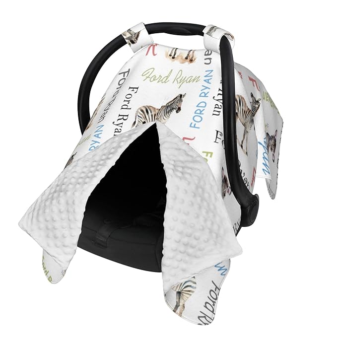 Personalized Winter Car Seat Covers for Babies with Name Zebra Minky Baby Car Seat Cover for Boys Girls Custom Infant Carseat Covers Baby Blanket Nursing Cover Breastfeeding Scarf