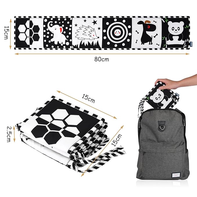 Vicloon Black and White Baby Toys, High Contrast Baby Book for Newborn 0-3 3-6 Months, Infant Tummy Time Toys, Early Education Sensory Toys, Visual Stimulation Folding Cloth Book for Boys Girls