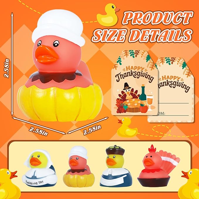 12 PCS Rubber Ducks Bulk Set with 12 Thank You Cards & Bands, Mini Rubber Ducks, Multi-Use Bath Toys and Party Favors for Kids, Ideal for Children