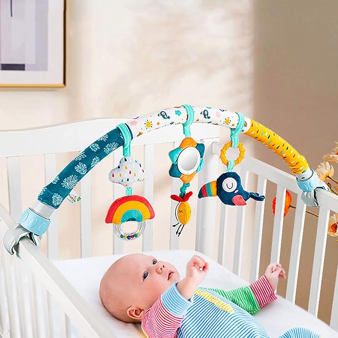 Caterbee Baby Bouncer Toy bar, Stroller & Crib Accessory, Pram Activity Bar Toy Travel Arch Bassinet Toys for Toddlers (Sky)