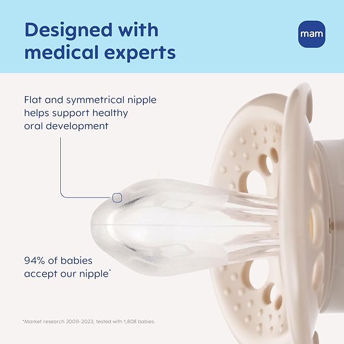 MAM Original Baby Pacifiers 6-16 Months, Binky for Newborn Babies, BPA-Free Skin Soft Silicone Nipple, Glows in The Dark, Developed with Medical Experts, 2 Count, Sterilizer Case, Made in Europe
