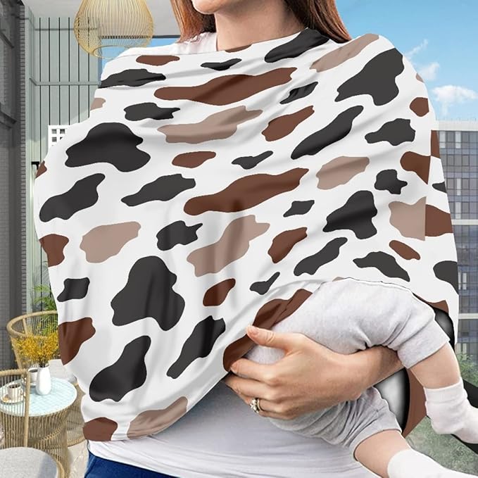 KIDVOVOU Colorful Cow Printed Car Seat Covers for Babies - Multi- use Nursing Carseat Canopy, Breastfeeding Covers, Baby Gifts for Boys and Girls