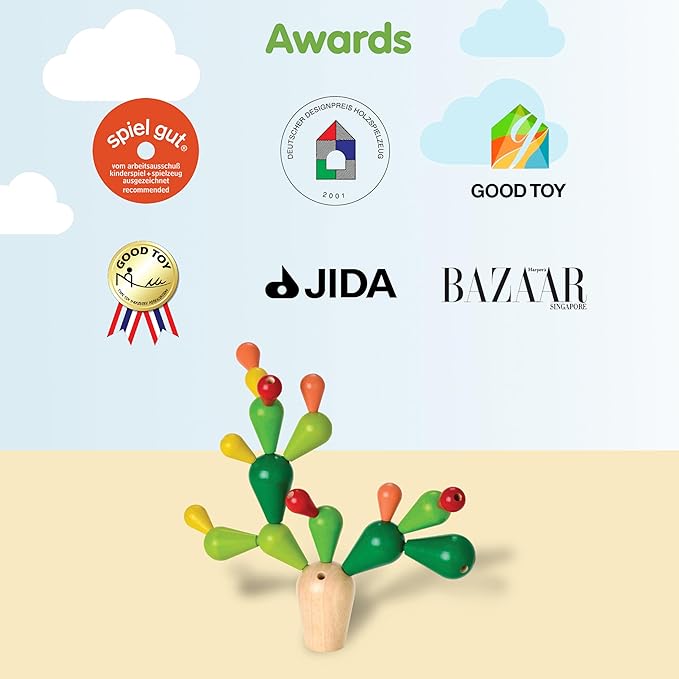 PlanToys® Balancing Cactus | Montessori Wooden Toy for Toddlers | STEM Game for Fine Motor Skills, Logic & Coordination | Eco-Friendly Educational Toy for Kids Ages 3+