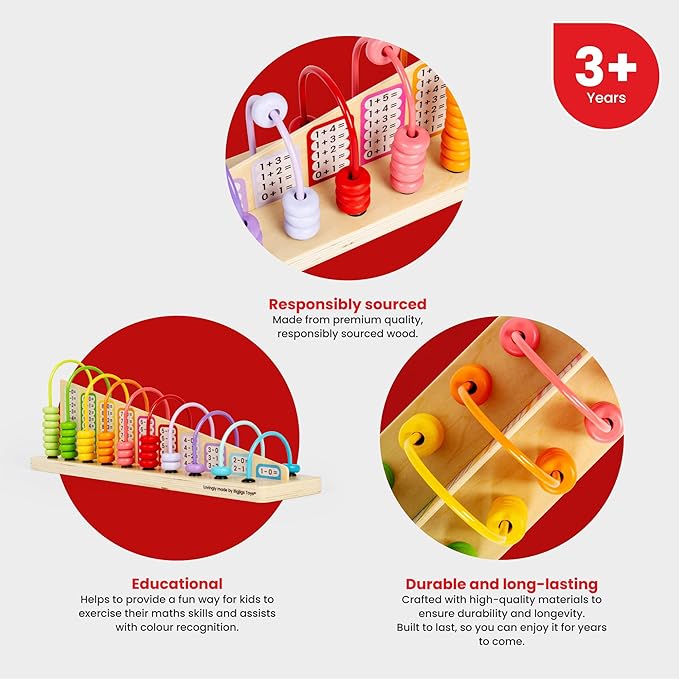 Bigjigs Toys Rainbow Counting Abacus (56 Piece) - Learn Addition & Subtraction, Wooden Numbers & Maths Games, Early Learning Resources for Children, 3+ Years