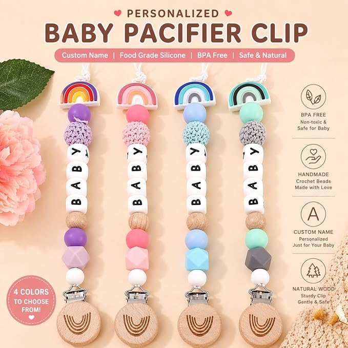 Pacifier Clip Personalized Pacifier Holder with Name Custom Pacifier Clip with Name Baby Shower Gift (Purple)