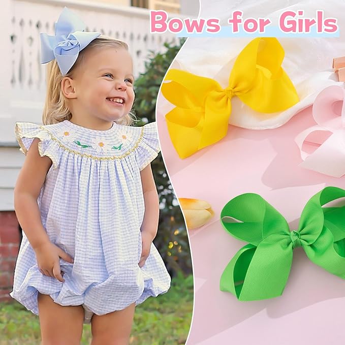 Oaoleer 40Pcs 6" Hair Bows Clips Grosgrain Ribbon Bows Hair Alligator Clips Hair Barrettes Hair Accessories for Baby Girls Infants Toddlers Kids Teens Children (6 Inch (Pack of 40)-40 Colors)