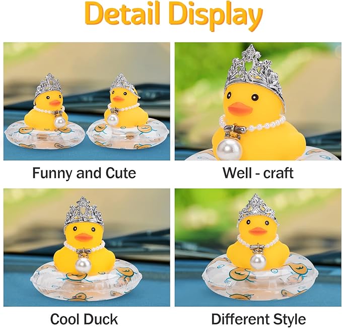 wonuu Car Duck Rubber Duck Car Ornaments Duck Car Dashboard Decorations with Mini Crown and Necklace, C-Female Crown
