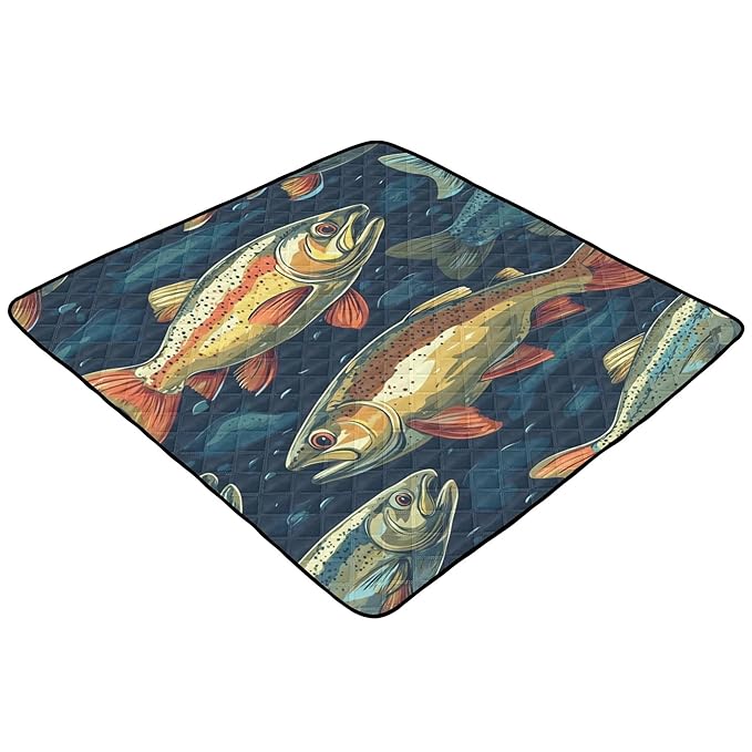 Trout Fish Watercolor Baby Playmat Washable Playroom Crawling Mat Non-Slip Play Mats for Floor 50x50 Mat