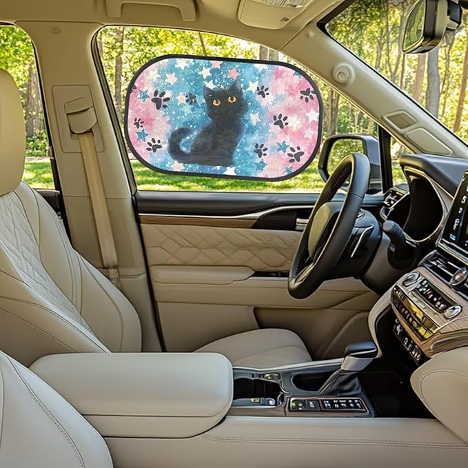 Bulopur 2 Pack Black Cat Back Window Sun Shades for Car Glare Shield Protection Side Window Screens Easy to Install UV Protection Breathable Universal for Cars SUV Truck
