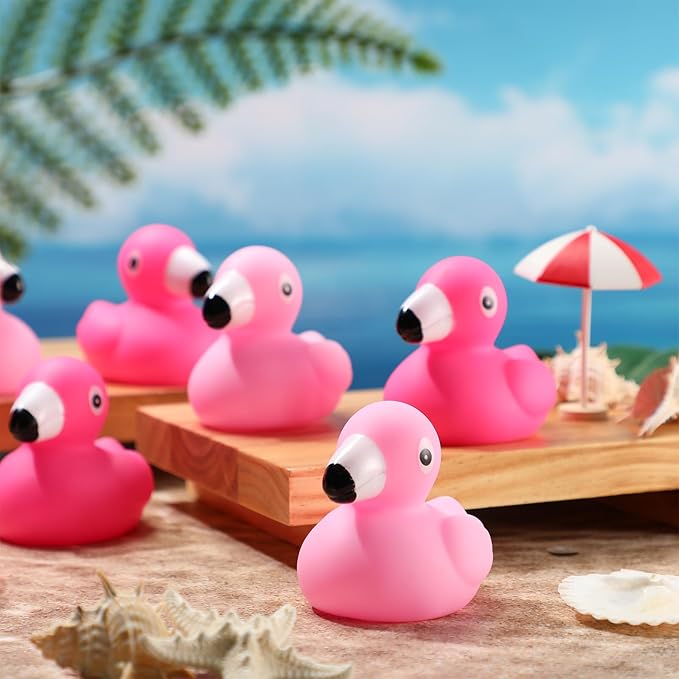 Jerify 100 Pcs Flamingo Rubber Duck Bulk Rose Pink Light Pink Flamingo Bath Toys Floating Ducks Summer Beach Rubber Ducks for Baby Shower Duck Party Favors Decor Prize with Storage Bag