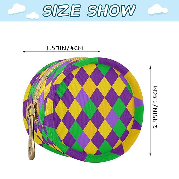 Pacifier Holder with Clip Pacifier Case for Diaper Bag Round Baby Pacifier Pouch Box Bag Portable Mardi Gras Argyle Purple