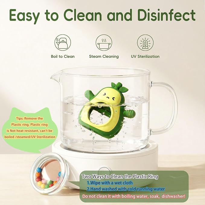 Baby Teether & Rattle Toys Avocado Teething Mitten for Sucking Needs -Anti Dropping Wrist Hand, Silicone Teethers Baby Chew Toys for Babies Over 3 Months, BPA Free