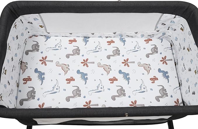 Pack n Play Sheet Stretchy Fitted Portable Mini Crib Sheets Set 2 Pack,Playard Sheets Convertible Playard Mattress Cover,Ultra Soft Jersey Material, Cream & Dinosuar
