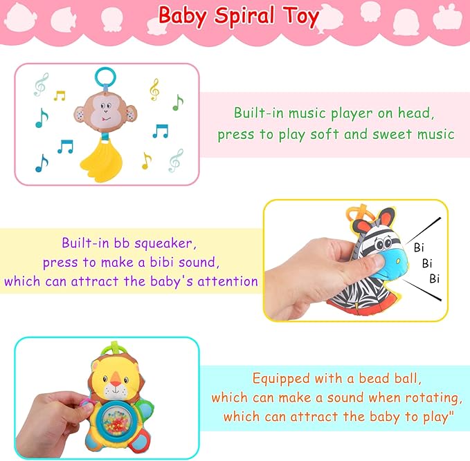 Car Seat Toys for Babies 0-6 Months,Baby Stroller Activity Arch Toys for Infant 0-6 Months Hanging Rattle Musical Bassinet Travel Crib Carseat Toy,Clip on Bouncer Toys for Babies 0 3 6 9 Months Gift