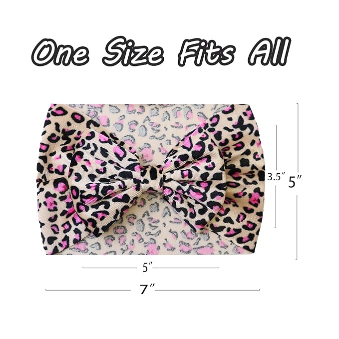 Velvet Pink Leopard Baby Headbands Big Bows for Baby Girls Velvet Soft Hairbands Bows Wide Head Wrap Rose Hair Accessories for Newborn, Infant Toddlers 0-6Months