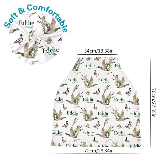 Personalized Baby Car Seat Cover for Boys Girls, Custom Nursing Covers for Breastfeeding with Name, Wild Ducks Infant Stroller Cover, Baby Carseat Canopy for Newborn, Multiuse Car Seat Canopies
