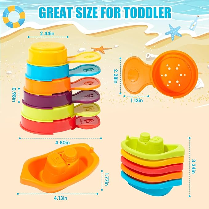 AMCHSURI Baby Bath Toys for Kids Ages 1-3 Mold Free Bath Toys for Toddler 2-4 Bathtub Sand Beach Pool Water Toys with Tub Toys for Babies 12 18 Months, 11Pack