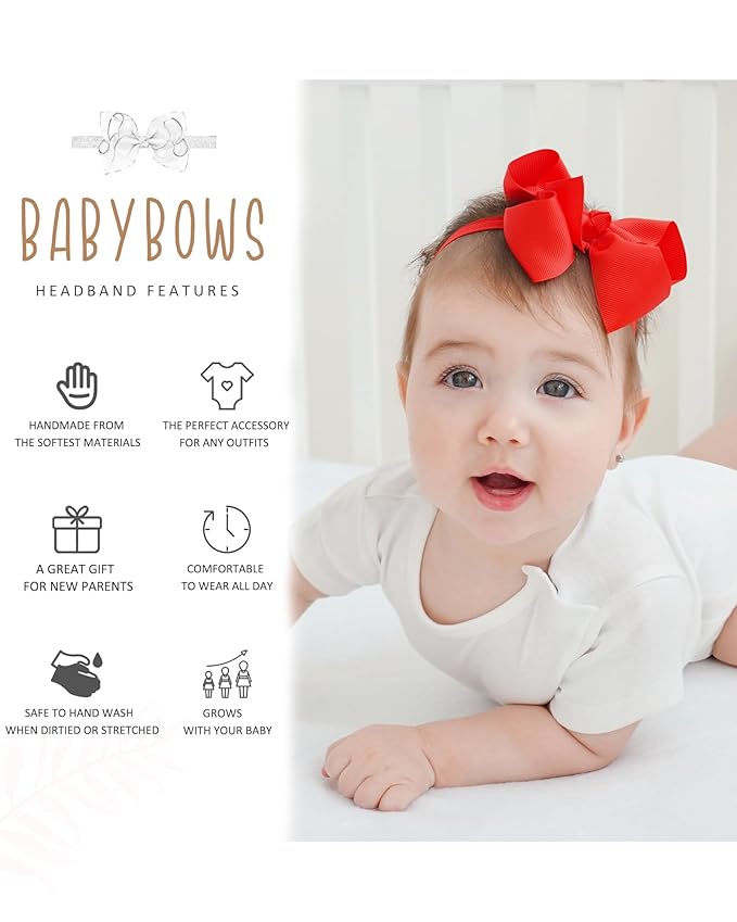 jollybows 30pcs Baby Girls Grosgrain Ribbon Hair Bows Headbands 4" Elastic Hair Band Hair Accessories for Infants Newborn- Natural Color Set