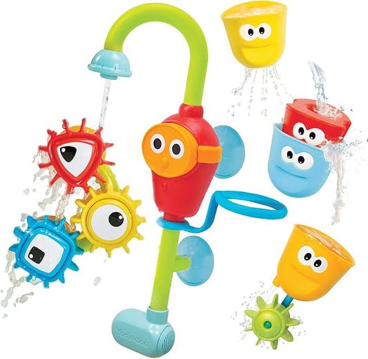 Yookidoo Bay Bath Toddler Toys (Ages 1-3) - 3 Stackable Cups, Spinning Gears, Hose & Spout for Water Play - Mold Free - Suction Cups Attach to Any Bath Tub or Shower - Spin N Sort Spout Pro