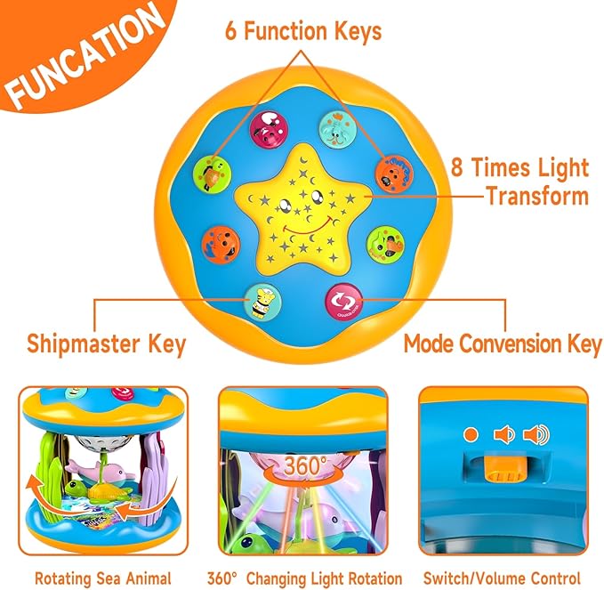 Baby Toys 6 to 12 Months, 4 in 1 Musical Rotating Projector, Tummy Time Light Up Infant Toys For 6-9 12-18 Months, Learning Toy Birthday Gifts for Baby Toddlers 1 2 3 Years old Boys & Girls