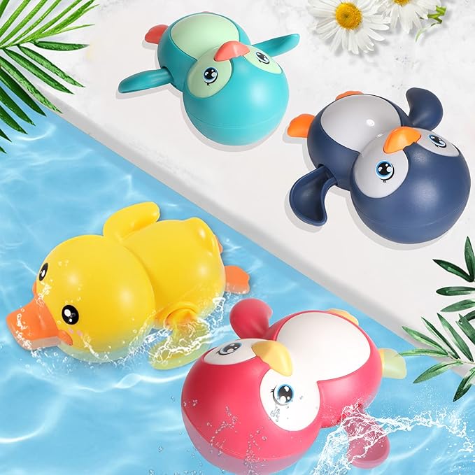Baby Bath Toys 4 Pack Penguin Duck Wind Up Toys for Toddlers 1-3 Year Old Bathtub Toys for Baby Floating Pool Games Water Toys Swimming Bath Toys for Toddlers Kids Boys Girls 1 Years Old
